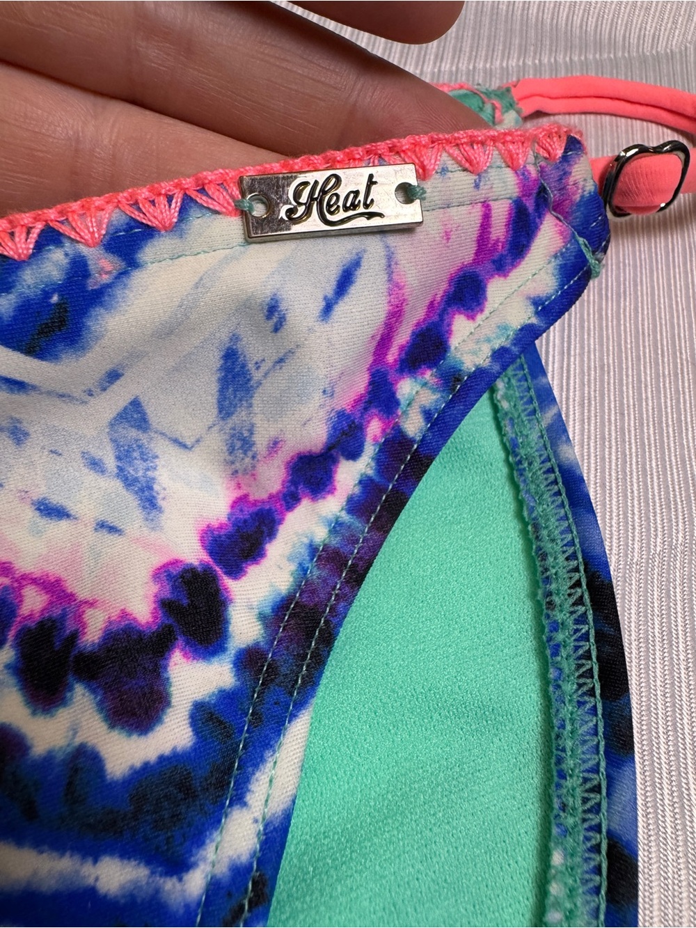 Heat Blue Tie Dye Bikini Bottoms NWT Large Bright Coral Pink Stitch Beach Swim